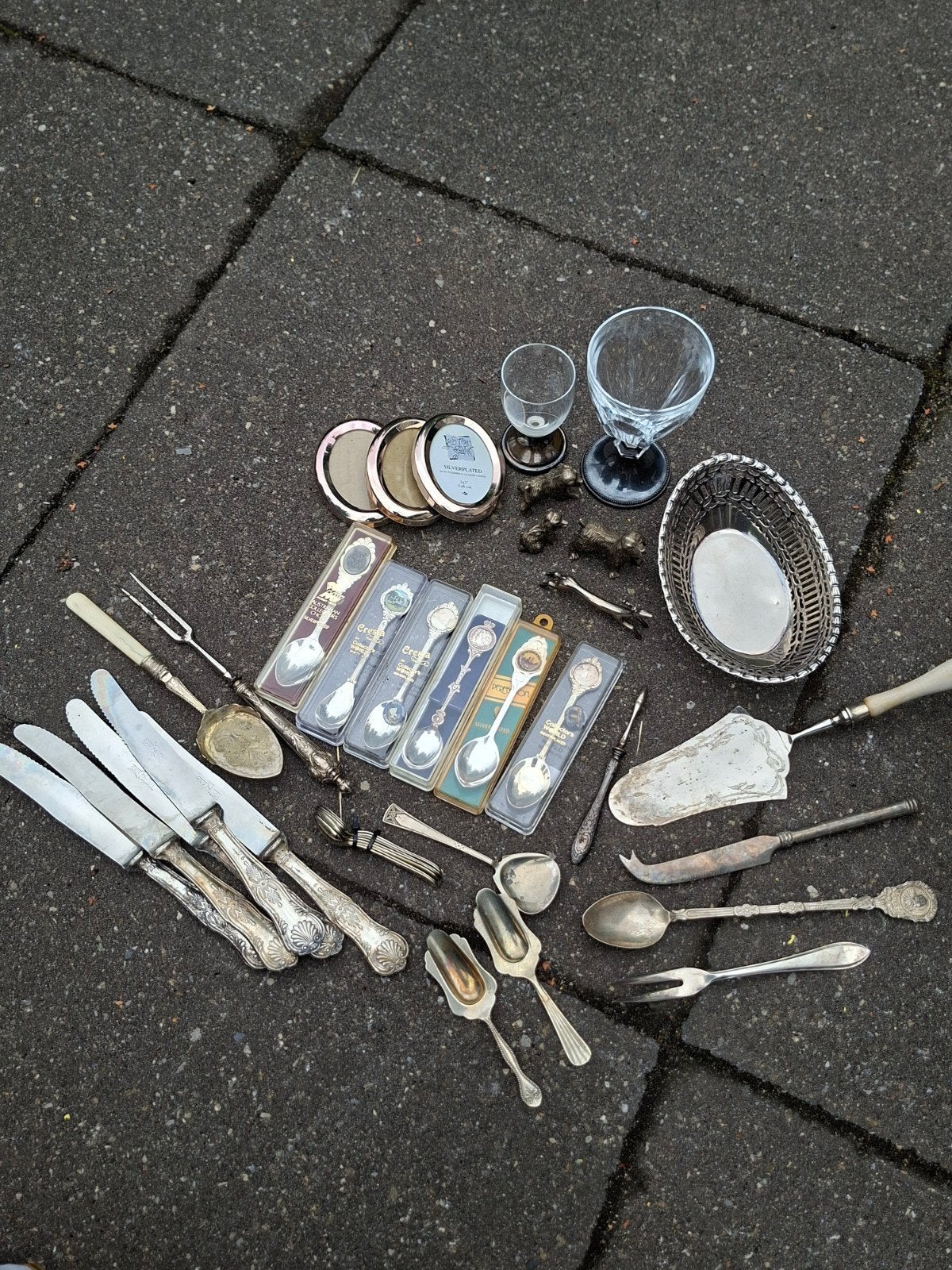 Lot verzilverd en zilverkleurig bestek en voorwerpen, Antiek en Kunst, Antiek | Bestek, Ophalen of Verzenden
