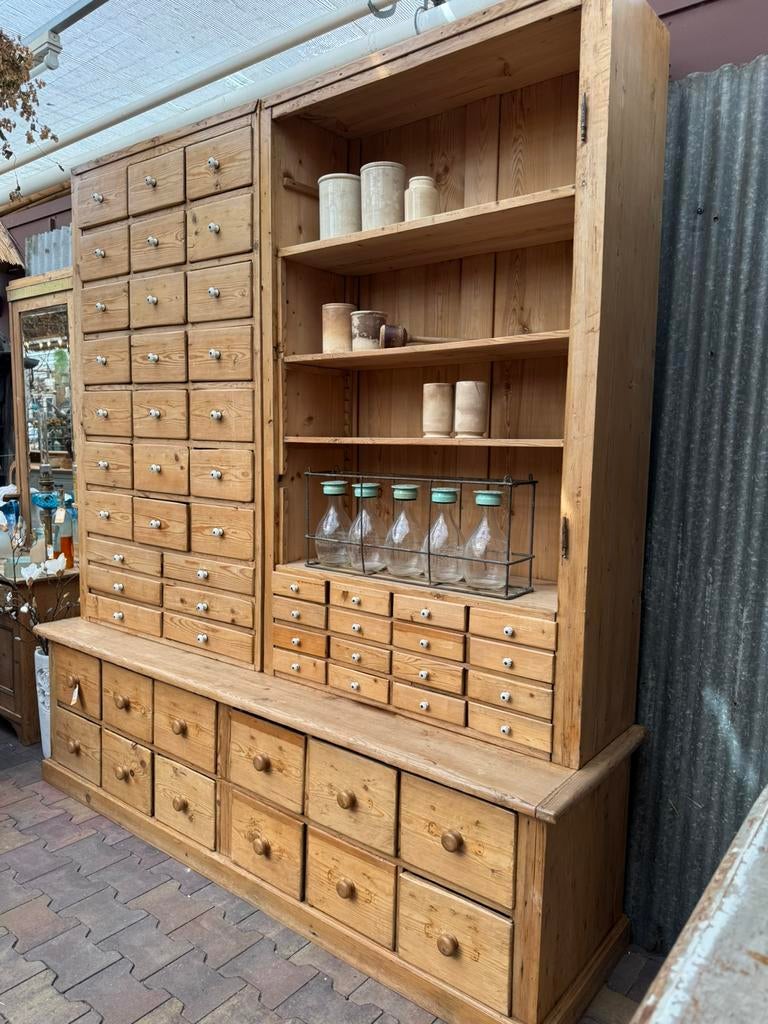 Antiek geloogd grenen, apothekerkast, lades, 227 h, Ophalen