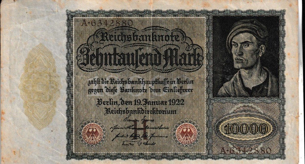 WEIMARREPUBLIEK-REICHSBANKNOTE-19-01-1922-10.000 MARK(groot), Postzegels en Munten, Bankbiljetten | Europa | Niet-Eurobiljetten