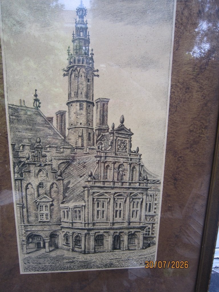 PAUL VAN ALFF(P.scheen) Mooie Tek/litho Raadhuis Haarlem, Ophalen, Overige typen, Lithografie