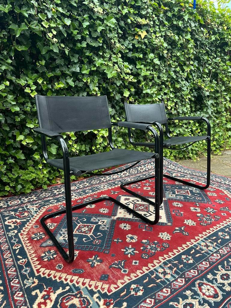 2X Zwarte Sledestoelen Mart Stam & Marcel Breuer 1980S, Huis en Inrichting, Stoelen, Ophalen of Verzenden, Zwart