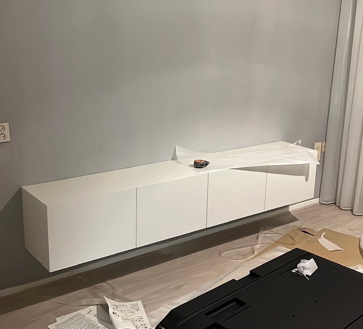 Witte zwevende tv-meubel met opbergruimte, Ophalen, Gebruikt, 200 cm of meer, Minder dan 100 cm