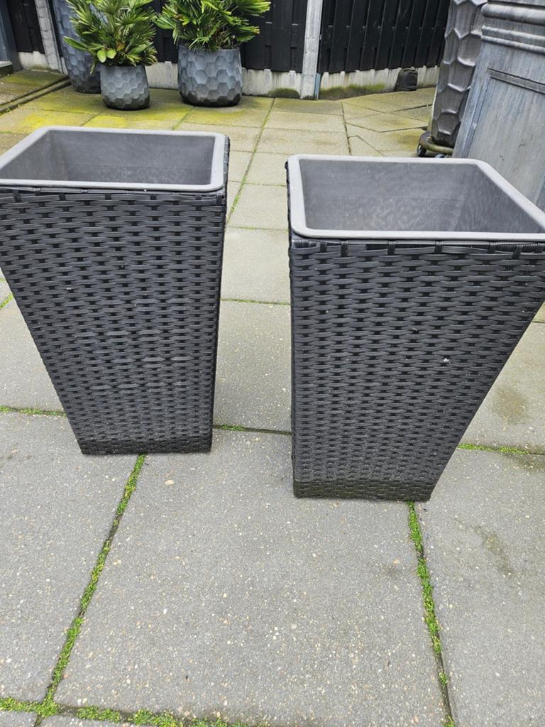 Set van 2 hoge plantenbakken, antraciet, kunststof, Tuin en Terras, Kunststof, Gebruikt, Minder dan 60 cm, Vierkant