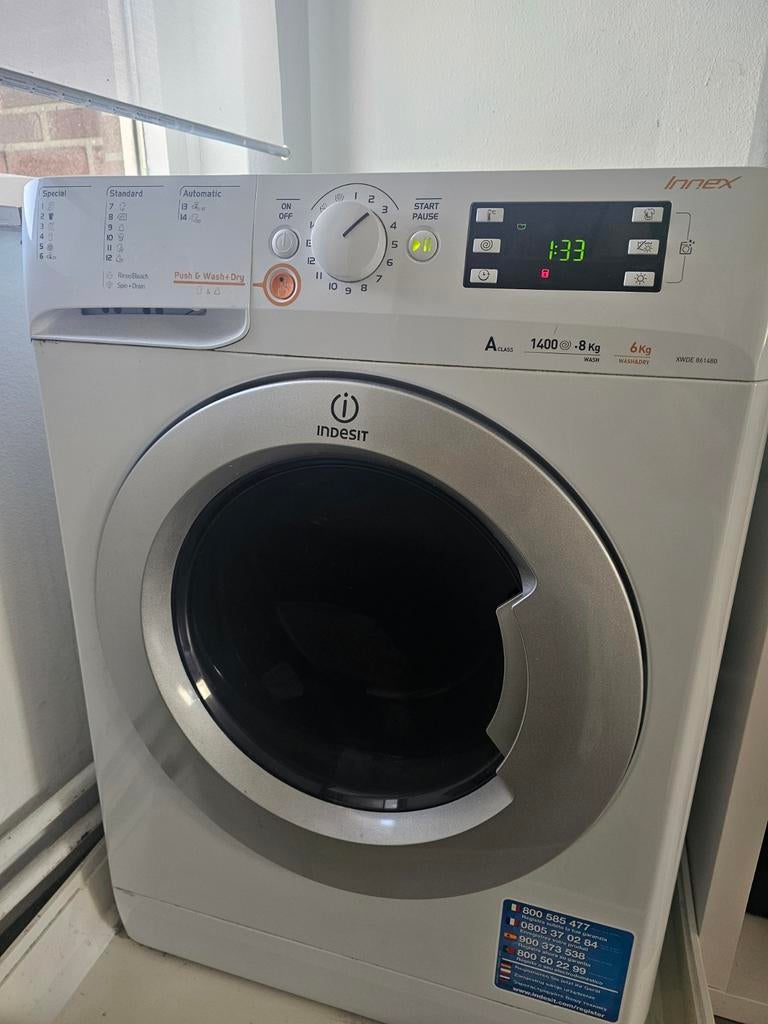 Indesit XWDE 861480X WSSS EU was-droogcombinatie, Witgoed en Apparatuur, Was-droogcombinaties, Ophalen, 85 tot 90 cm