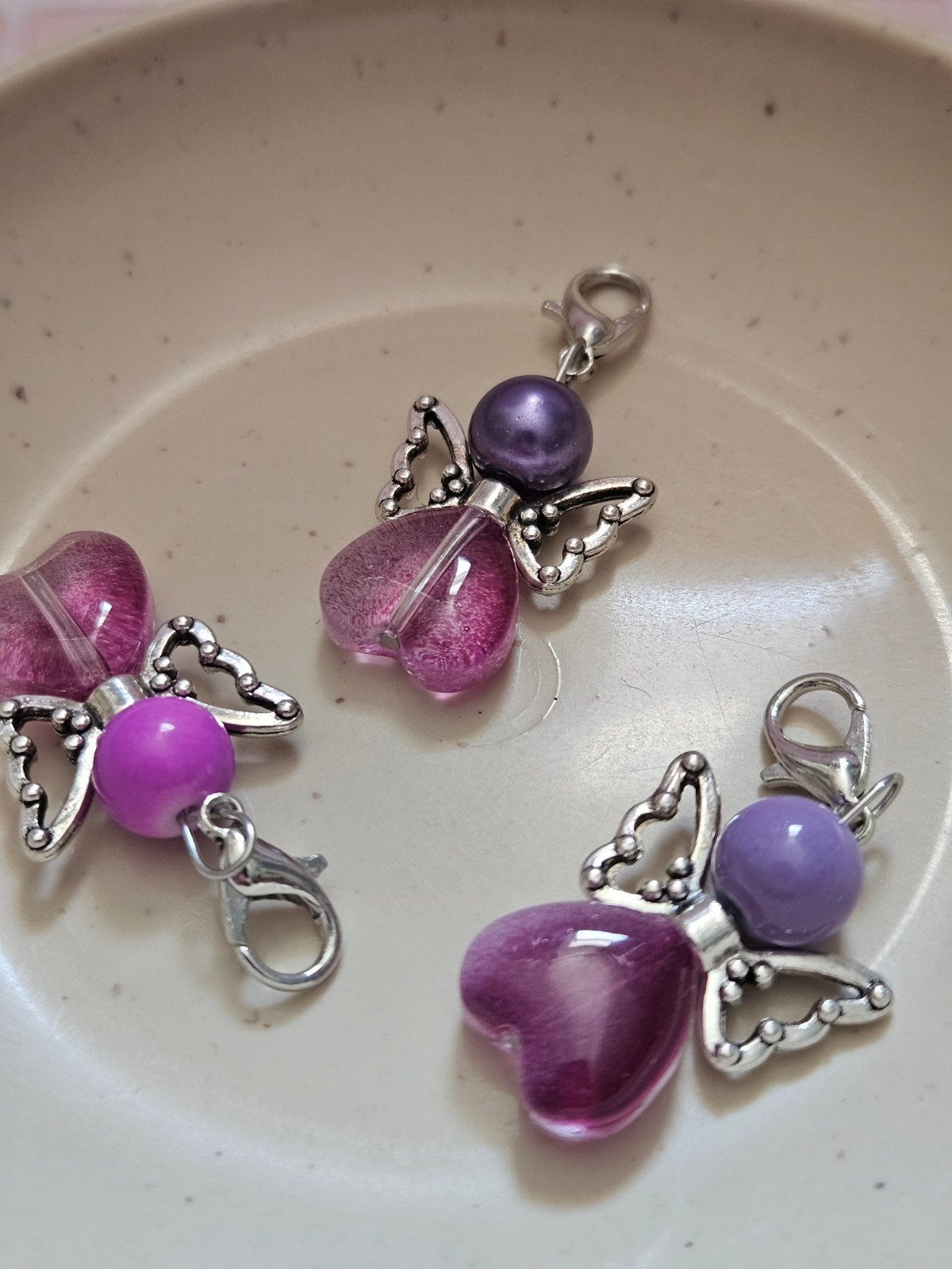 3x Engelen Bedels - Paars/Lila Glas & Zilverkleurig, Sieraden, Tassen en Uiterlijk, Bedels, Overige merken, Glas of Kristal, Nieuw