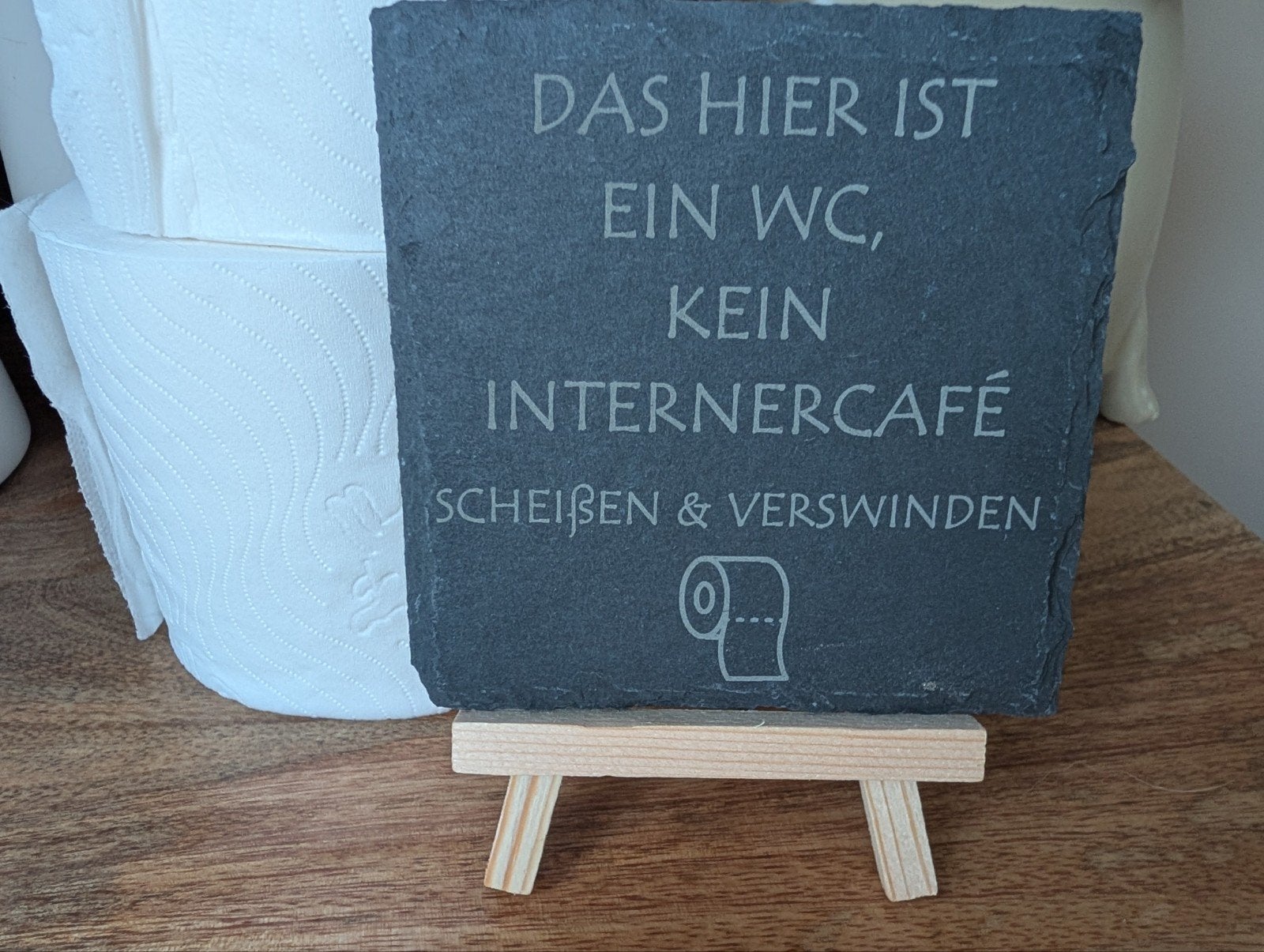 WC-bordje leisteen - "Das hier ist ein WC", Zwart, Nieuw, Ophalen of Verzenden, Modern