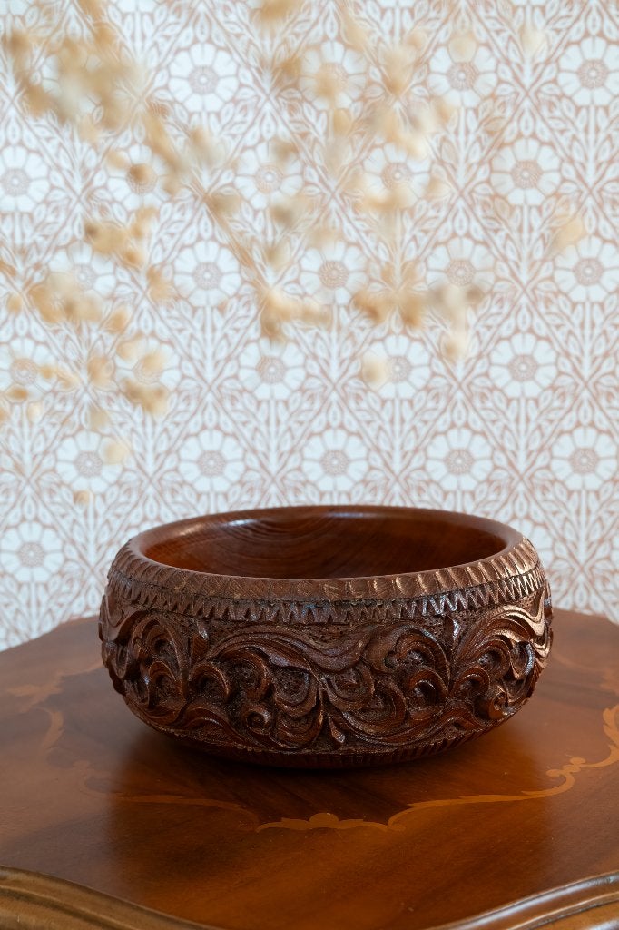 Vintage houtsnijwerk schaal rond, Ophalen of Verzenden