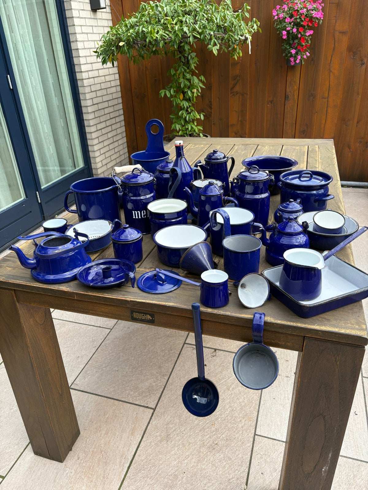 Grote partij blauw emaille keukengerei - Brocante - Vintage, Ophalen of Verzenden
