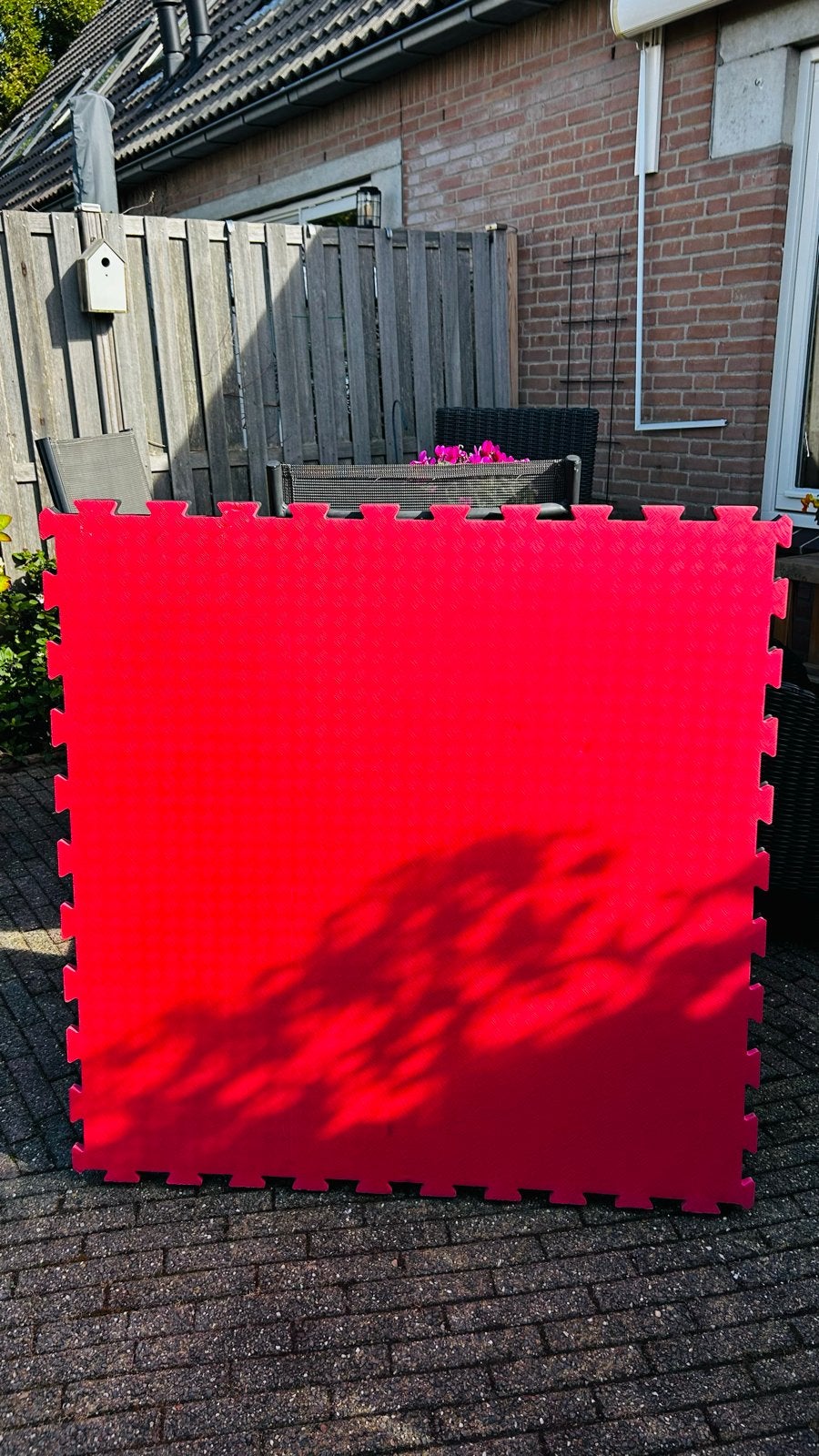 6 Fitnessmatten 4cm dik 1x1 meter - Rood/Zwart, Ophalen, Gebruikt, Fitnessmat