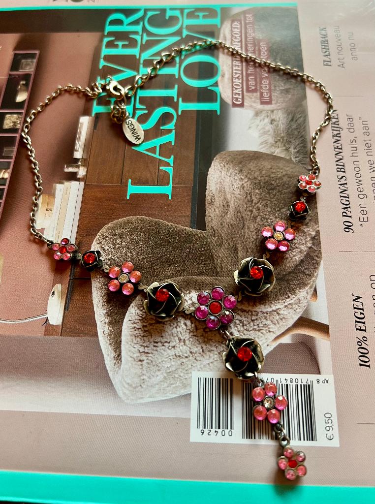 Vintage Wings strass rozen ketting costume jewelry bohemian, Overige materialen, Verstelbaar, Ophalen of Verzenden, Zo goed als nieuw