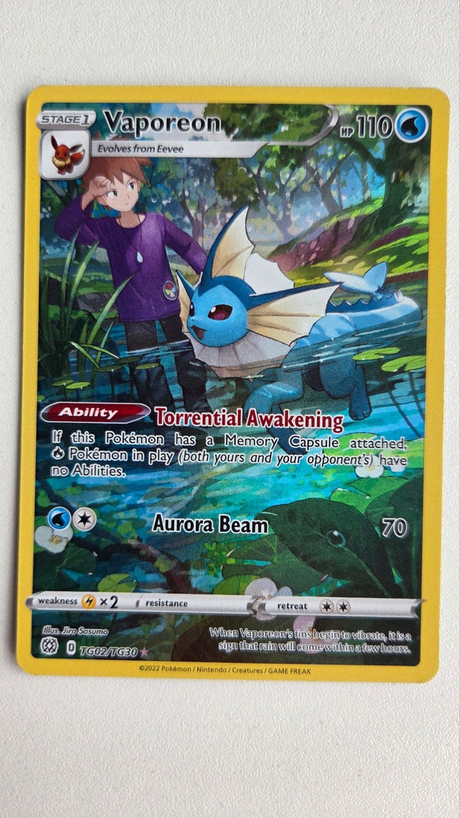 Vaporeon TG02/TG30 Pokémon Kaart - Zo goed als nieuw, Ophalen of Verzenden, Zo goed als nieuw, Losse kaart