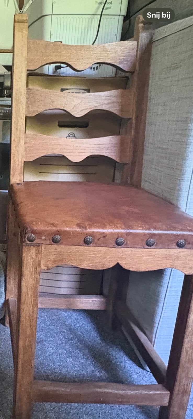 Antieke leuke set stoelen, hout met leer, Antiek en Kunst, Antiek | Meubels | Stoelen en Banken, Ophalen