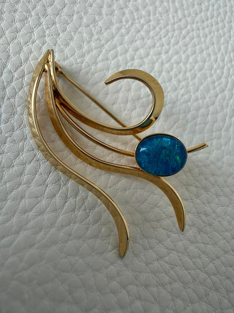 H101/Zilveren Goudkleur sierlijke OPAAL Broche, Sieraden, Tassen en Uiterlijk, Broches, 4 tot 7 cm, Gebruikt, Verzenden, X
