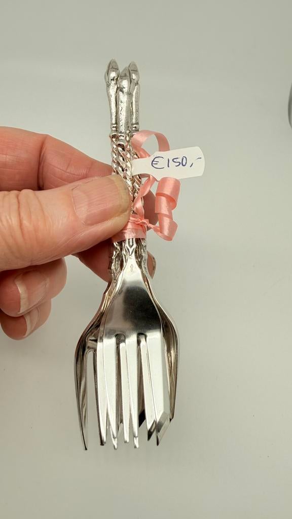 6 zilveren gebaksvorkjes. Model: bokkepoot, Antiek en Kunst, Verzenden, Zilver