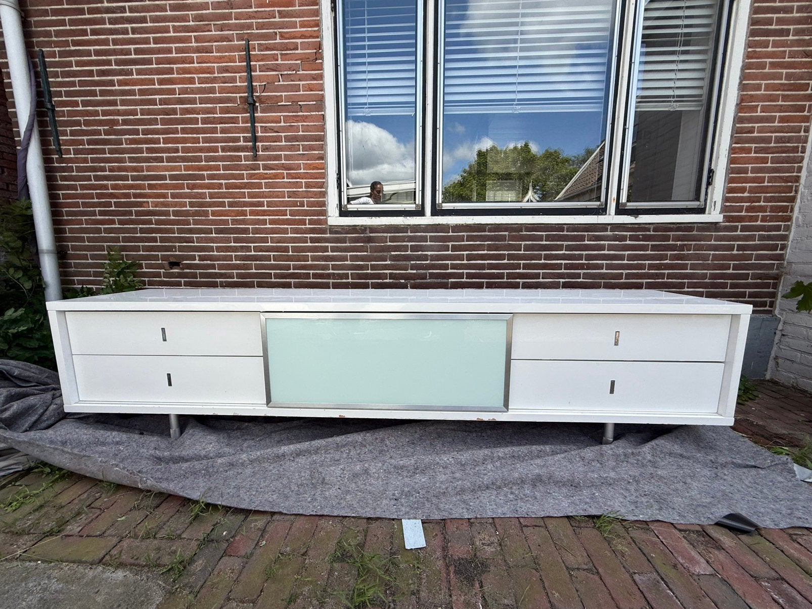 Tv meubel, Huis en Inrichting, Kasten | Televisiemeubels, Ophalen, Gebruikt, Glas, 200 cm of meer