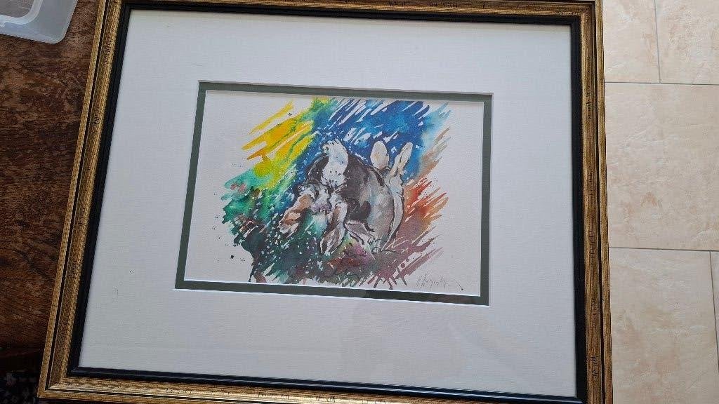 Haas aquarel 40 x 50 cm H Augustijn, Antiek en Kunst, Ophalen of Verzenden