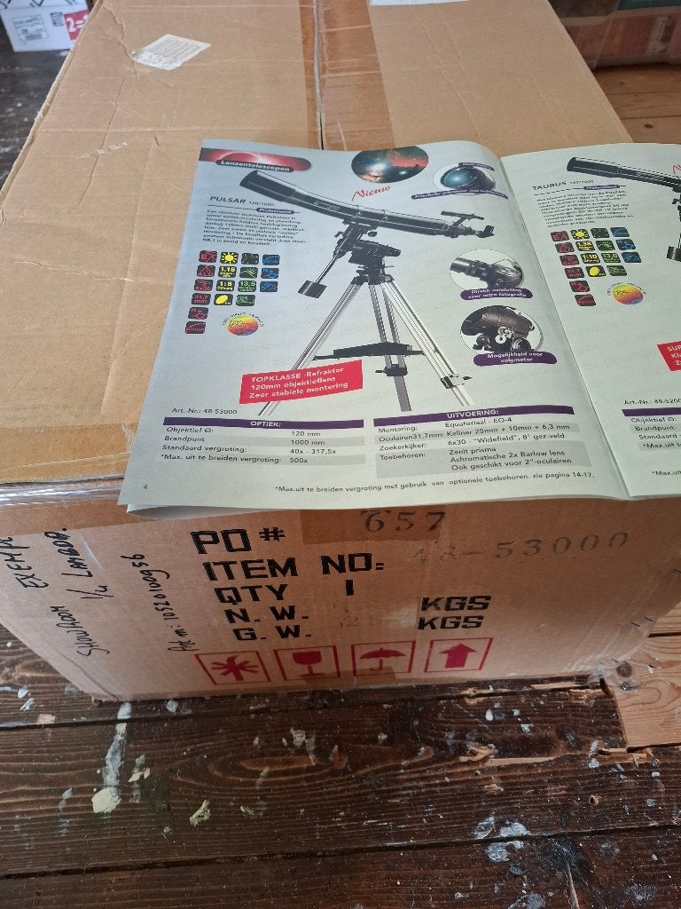 Bresser 120 mm f/8.3 refractor, Ophalen, Lenzentelescoop (refractor), 80 tot 200 mm, Met statief