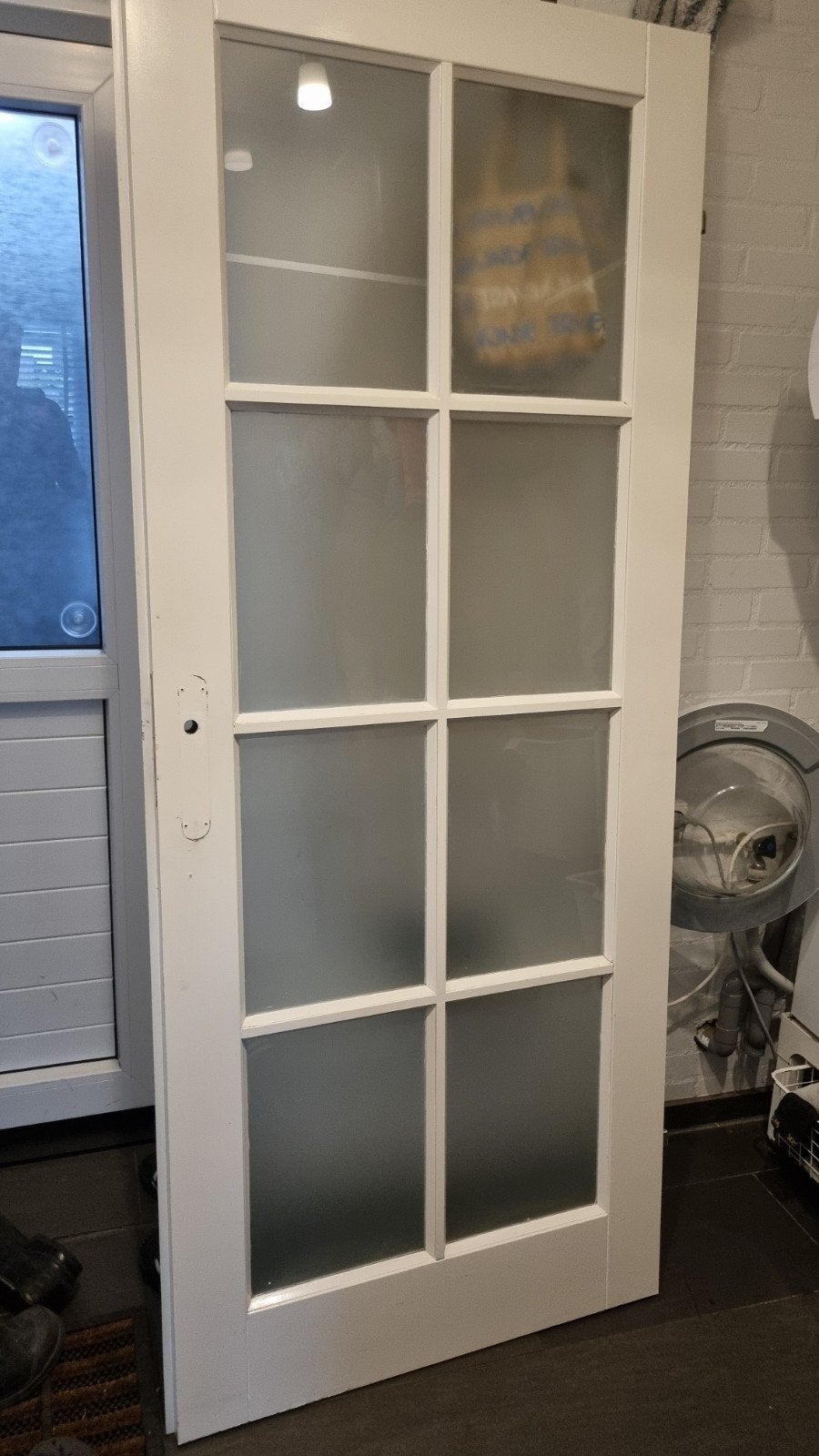 Witte binnendeur met matglas panelen, Ophalen, Gebruikt, 80 tot 100 cm, Binnendeur