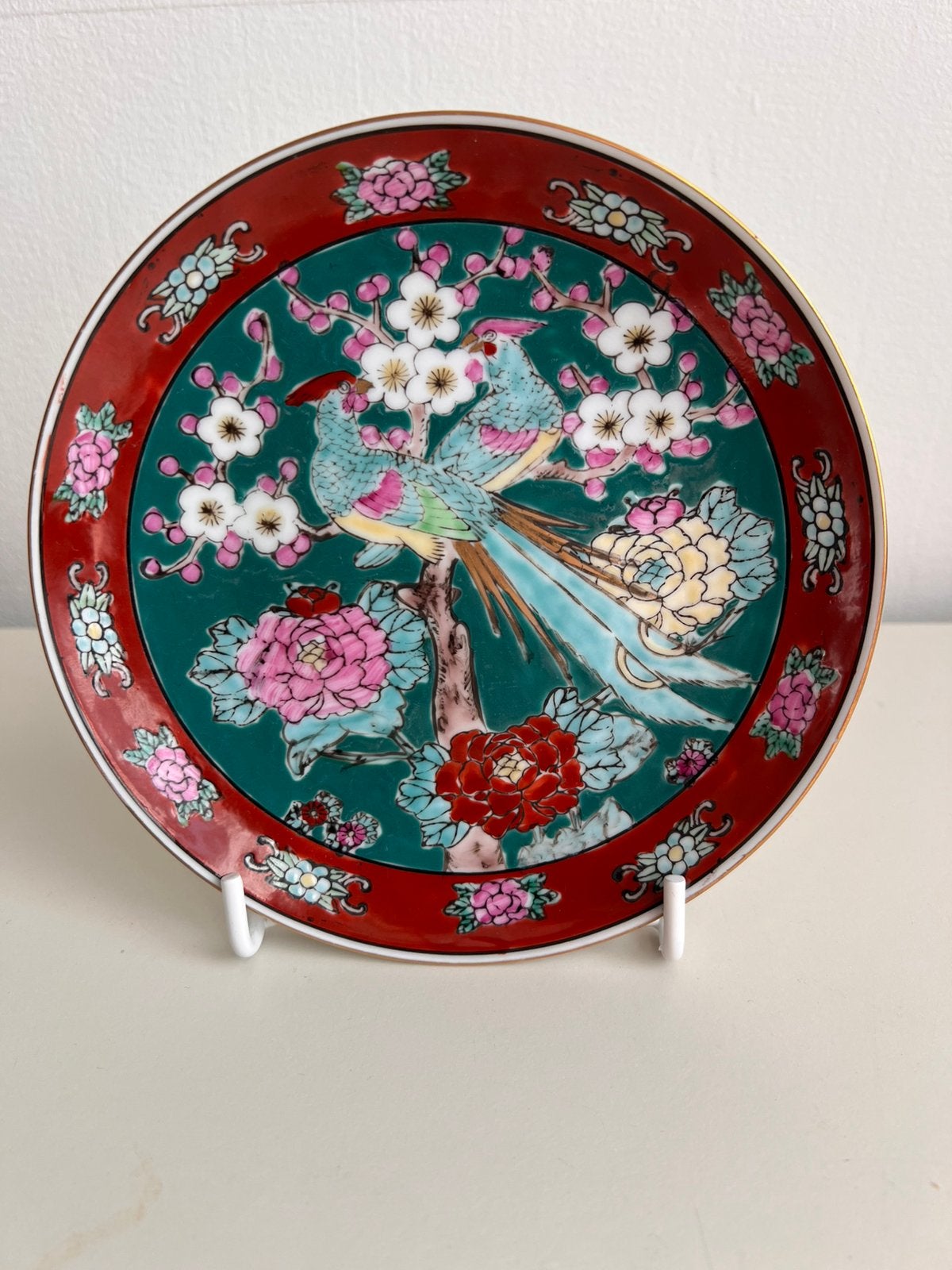 Vintage Goldimari handbeschilderd Japans wandbord vogels, Ophalen of Verzenden