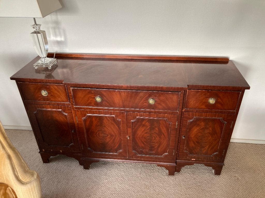 Antiek mahoniehouten houten dressoir met 3 lades en deurtjes, Huis en Inrichting, Ophalen, Gebruikt, 100 tot 150 cm, Met lade(s)