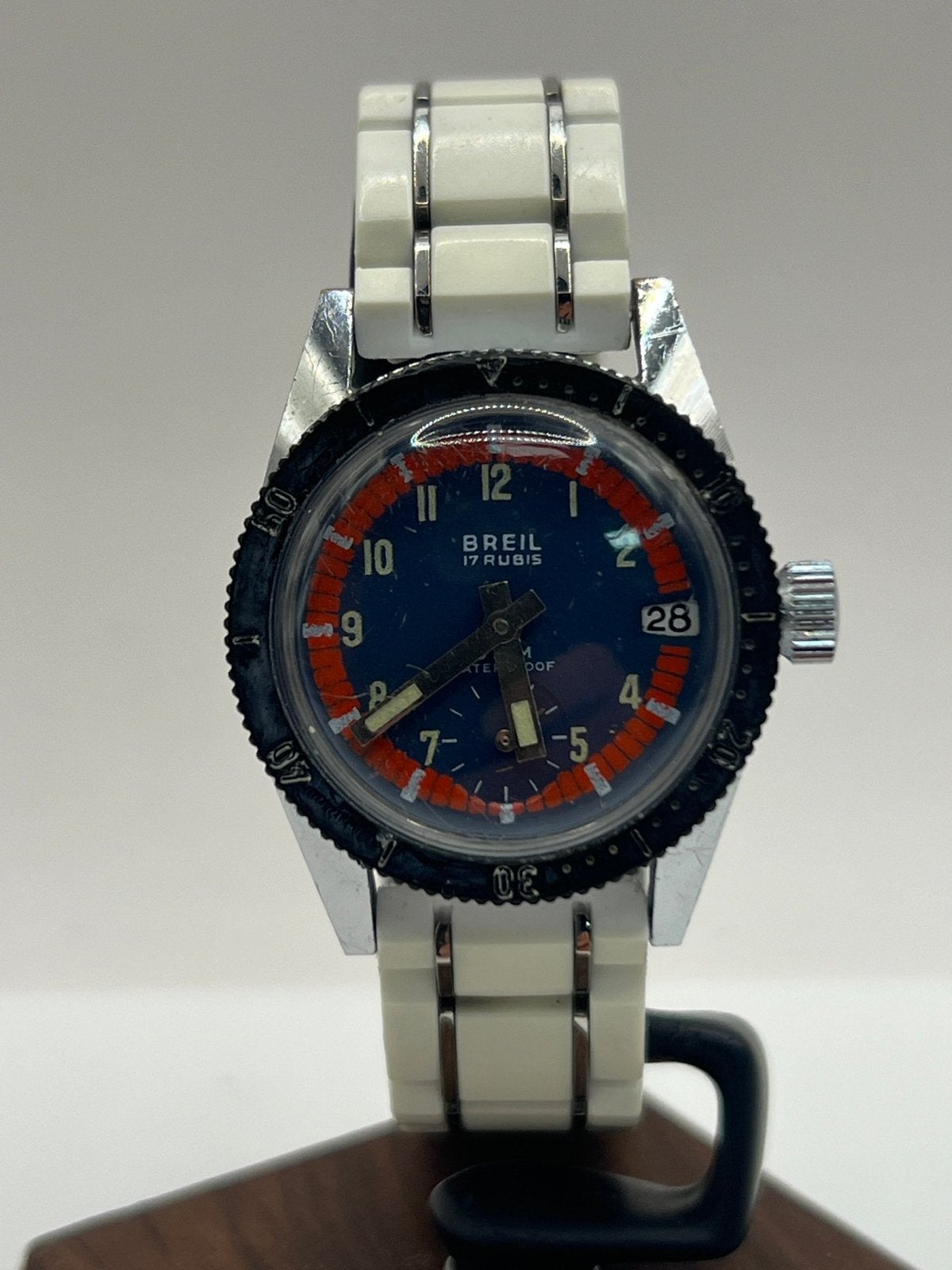Vintage Breil 17 Rubis Polshorloge - Wit/Blauw, Gebruikt, Staal, Polshorloge, Kunststof