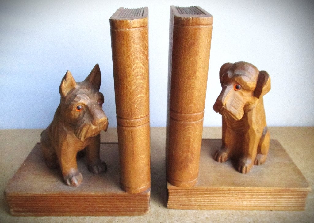 Terrier Boekensteunen~Vintage Houten Boekstandaard Honden, Ophalen of Verzenden