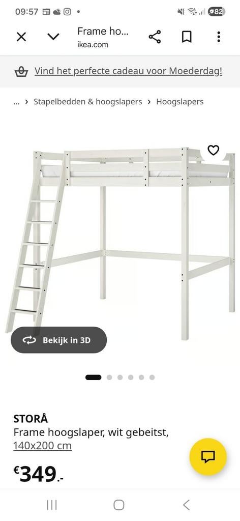 Stora Hoogslaper IKEA 140x200, Huis en Inrichting, Slaapkamer | Stapelbedden en Hoogslapers, Ophalen, Hoogslaper, Tweepersoons