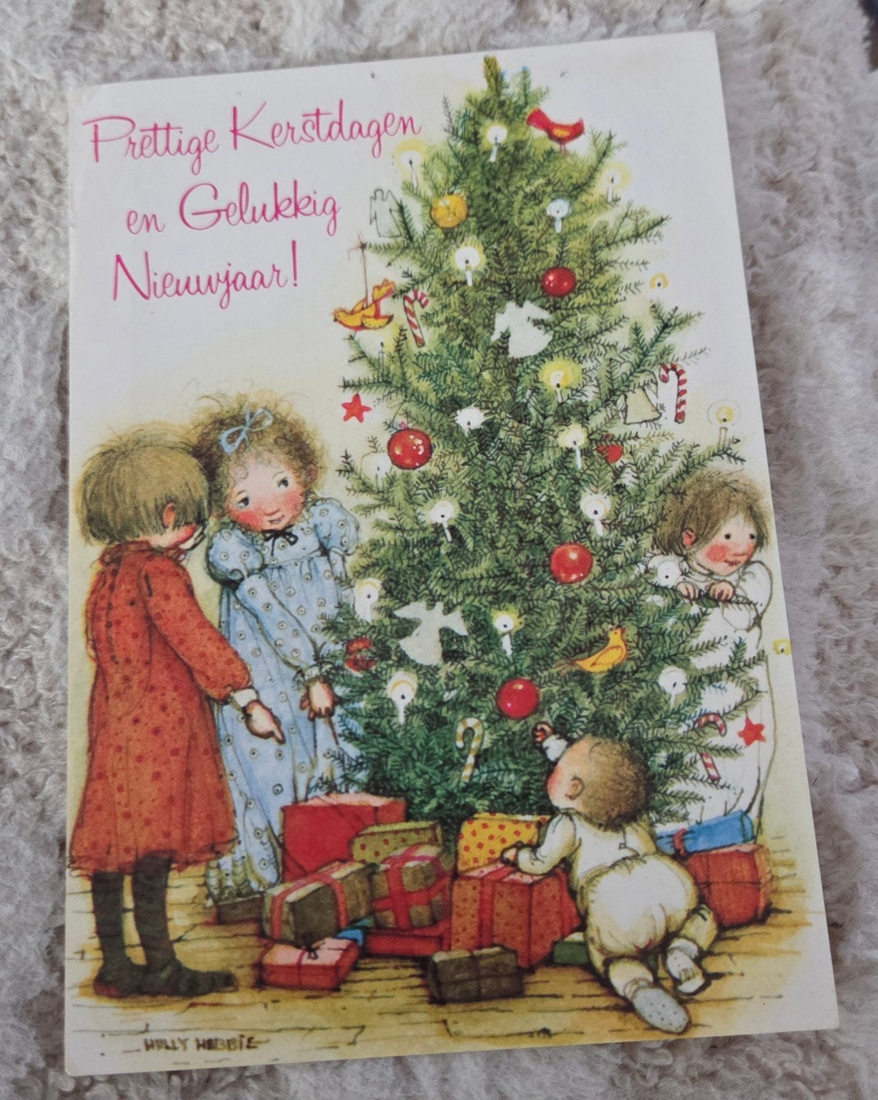 Vintage Kerstkaart - Holly Hobbie, Verzenden, 1960 tot 1980, Gelopen, Feest(dag)