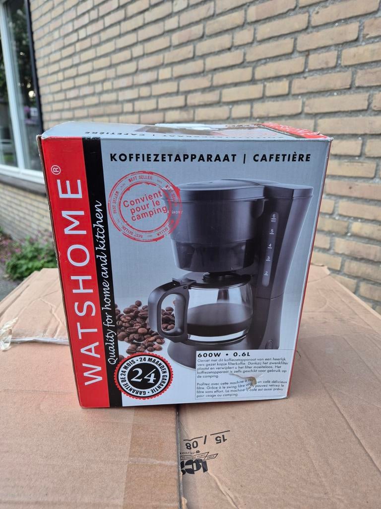 WatsHome Koffiezetapparaat 0.6L - Ideaal voor Camping, Witgoed en Apparatuur, Gemalen koffie, Ophalen of Verzenden, 4 tot 10 kopjes