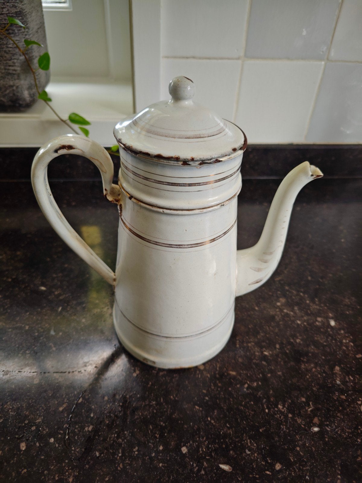 Prachtige antieke geëmailleerde koffiekan, Ophalen of Verzenden