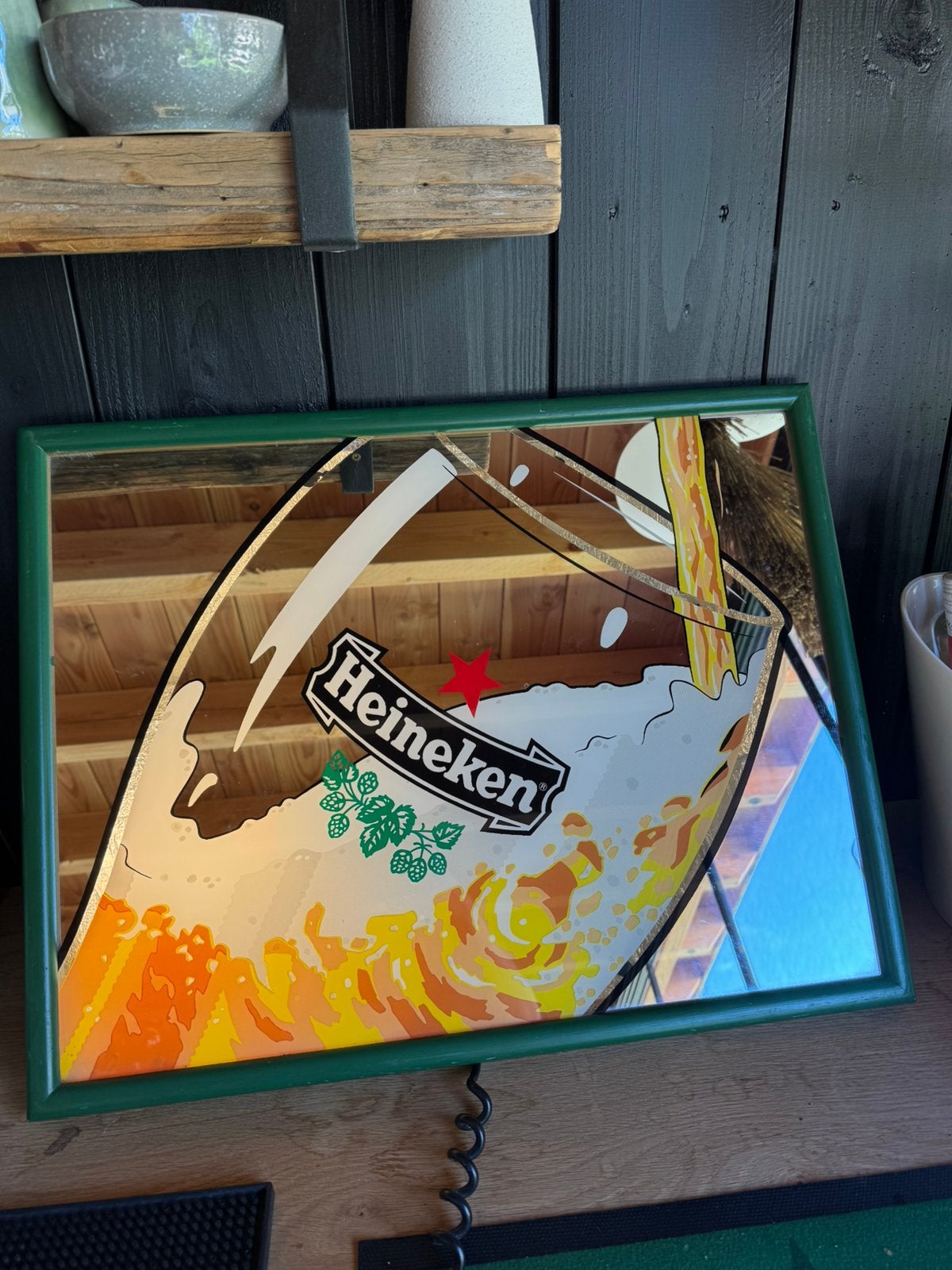 Vintage Heineken lichtbak met spiegel lamp reclame