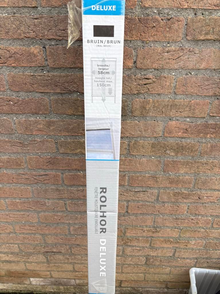 Nieuwe Rolhor Deluxe Bruin (RAL 8019) - 130cm breed, Doe-het-zelf en Verbouw, Deuren en Horren, Ophalen, 120 cm of meer, Hordeur