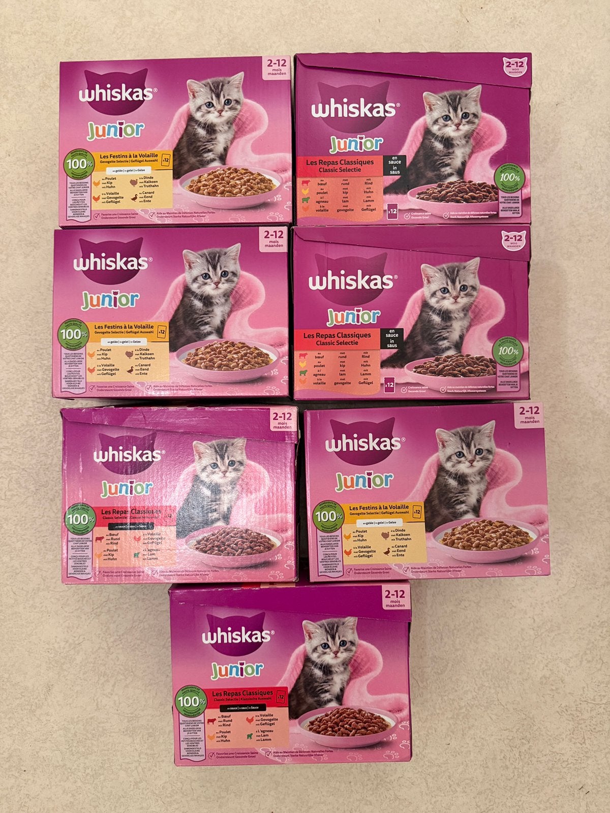 Whiskas Junior natvoer – 7 verpakkingen diverse smaken, Dieren en Toebehoren, Dierenvoeding, Ophalen, Kat