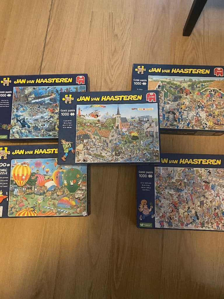 5 Puzzels Jan van Haasteren, Ophalen of Verzenden, 500 t/m 1500 stukjes, Zo goed als nieuw, Legpuzzel