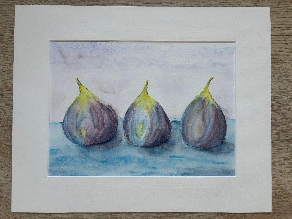 Jan van den Berg - Stilleven met drie vijgen (1988), Ophalen of Verzenden, Schilderij, Gemengde techniek, Handgemaakt