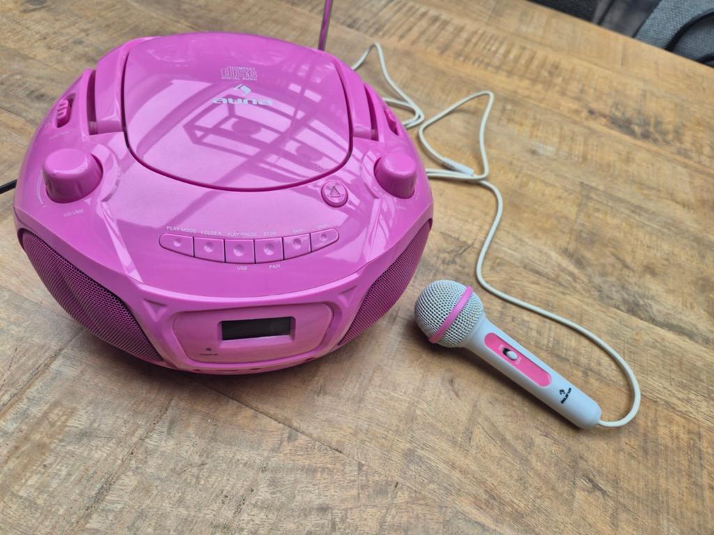 Auna Kids Boombox Roze met Microfoon - CD/USB/Radio, Ophalen of Verzenden, Zo goed als nieuw, Speler