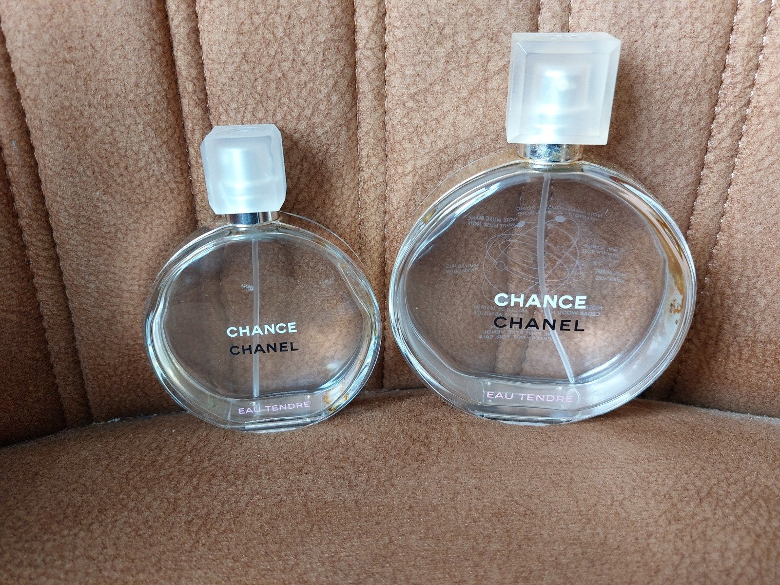 Tweemaal lege sierflesjes Chanel Chance, Verzamelen, Ophalen of Verzenden, Gebruikt, Parfumfles