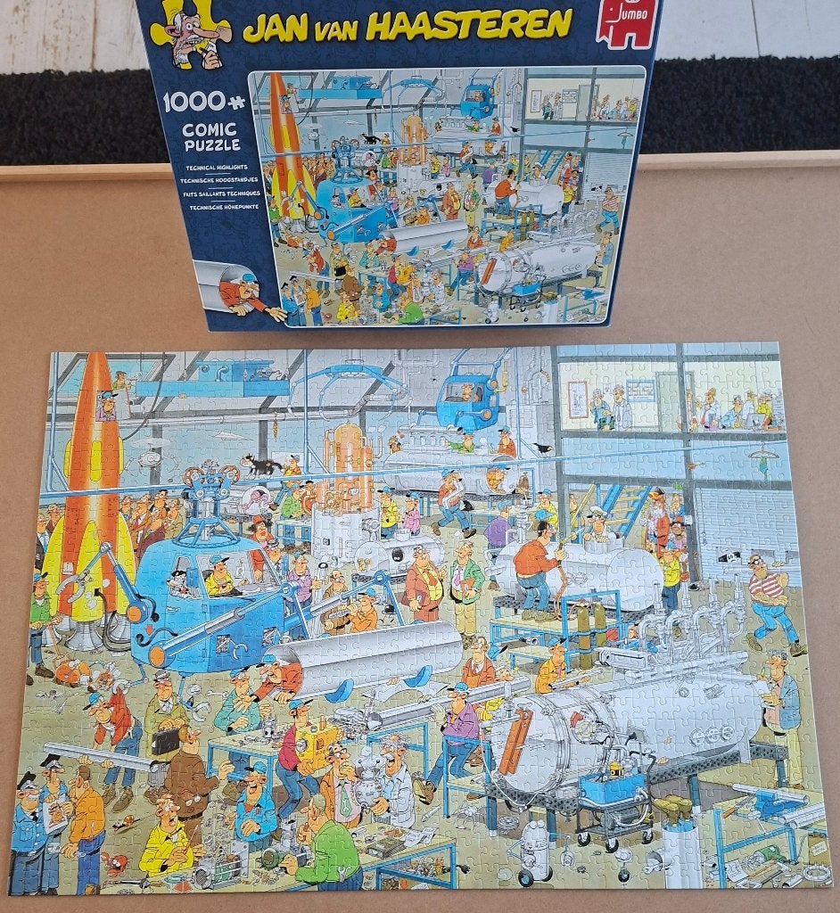 Jan van Haasteren, Technische Hoogstandjes, 1000 stukjes, Ophalen of Verzenden, 500 t/m 1500 stukjes, Zo goed als nieuw, Legpuzzel