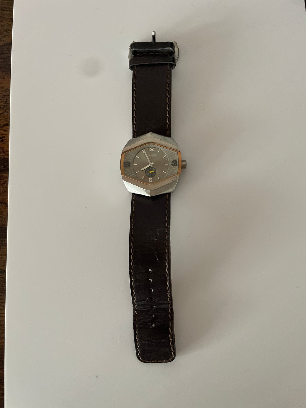 Stijlvol Diesel Herenhorloge met Bruine Leren Band, Staal, Polshorloge, Ophalen, Overige merken
