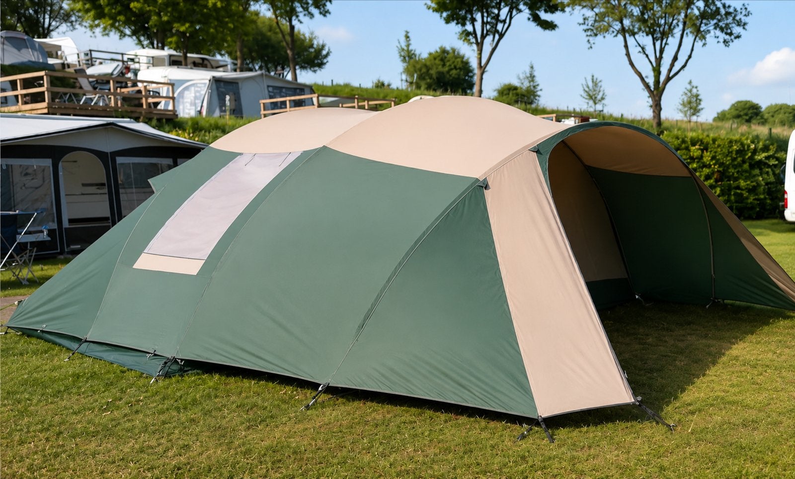 Falco 580 Gezinstunneltent – Zeer nette staat | 4-persoons, Caravans en Kamperen, Ophalen of Verzenden, Gebruikt, Tot en met 4