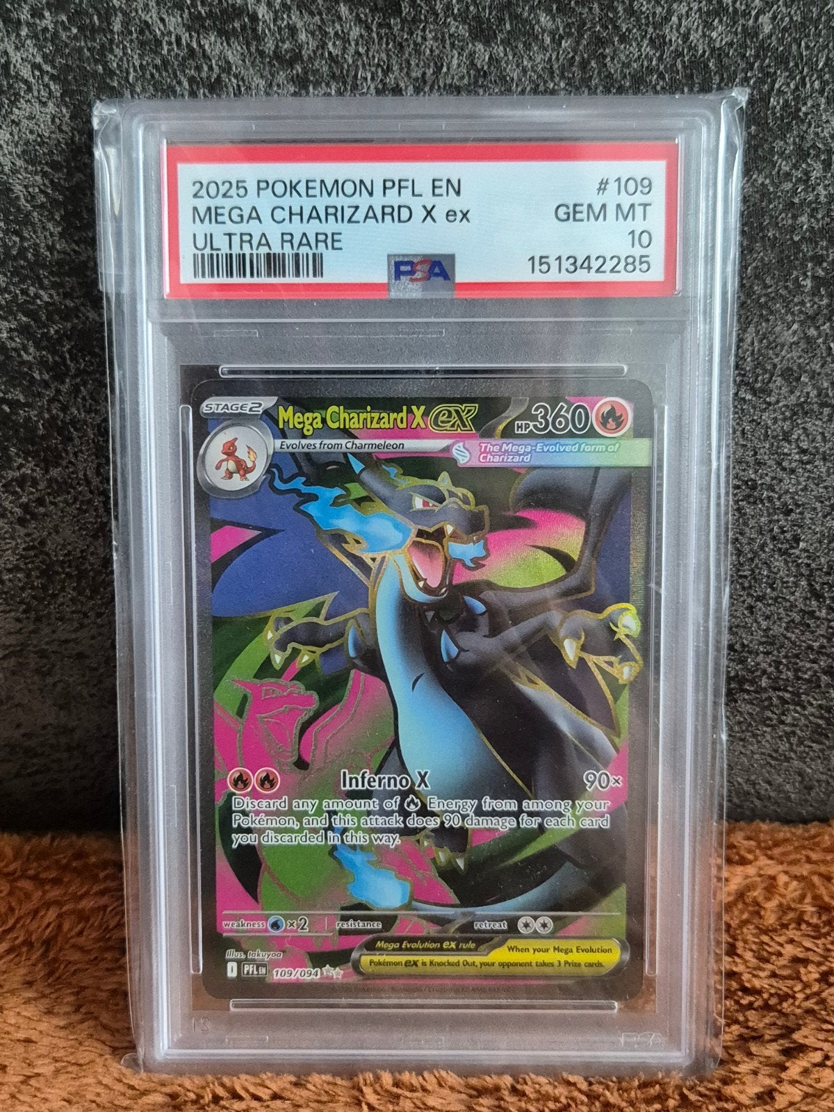 Mega Charizard X Ex- 109/094 - (PFL 109) - PSA 10, Ophalen of Verzenden, Nieuw, Losse kaart