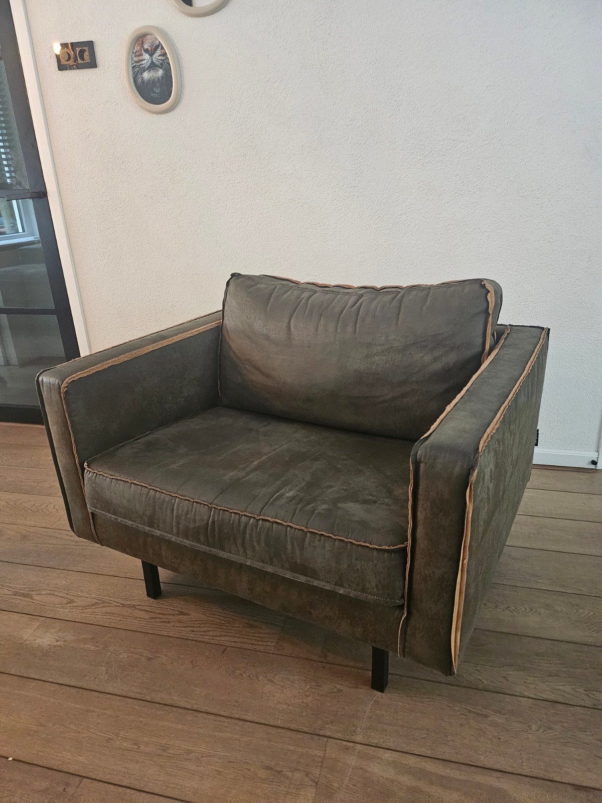 Be Pure Home Fauteuil, donkergroen/bruin stof, Huis en Inrichting, Fauteuils, Ophalen, Gebruikt, 75 tot 100 cm, 75 tot 100 cm