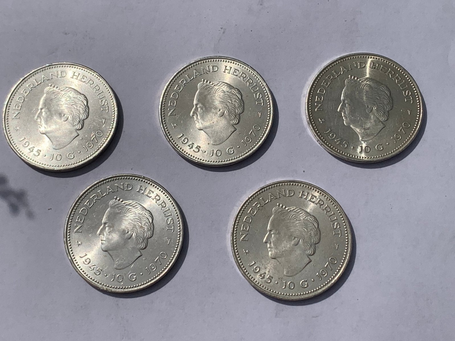 5 zilveren tientjes ned herrijst 1945-1970 juliana/wilhelmin, Ophalen of Verzenden, Koningin Juliana, 10 gulden