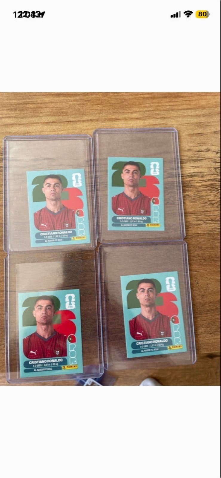 4x Cristiano Ronaldo Panini WK 2026, Ophalen of Verzenden, Zo goed als nieuw, Buitenlandse clubs, Spelerskaart