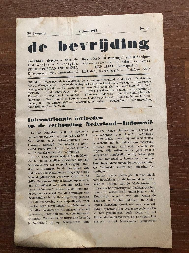 9 Juni 1945 DE BEVRIJDING.Weekblad van Indonesische Vereen-, Verzenden, Overige onderwerpen, Tweede Wereldoorlog, Gelezen
