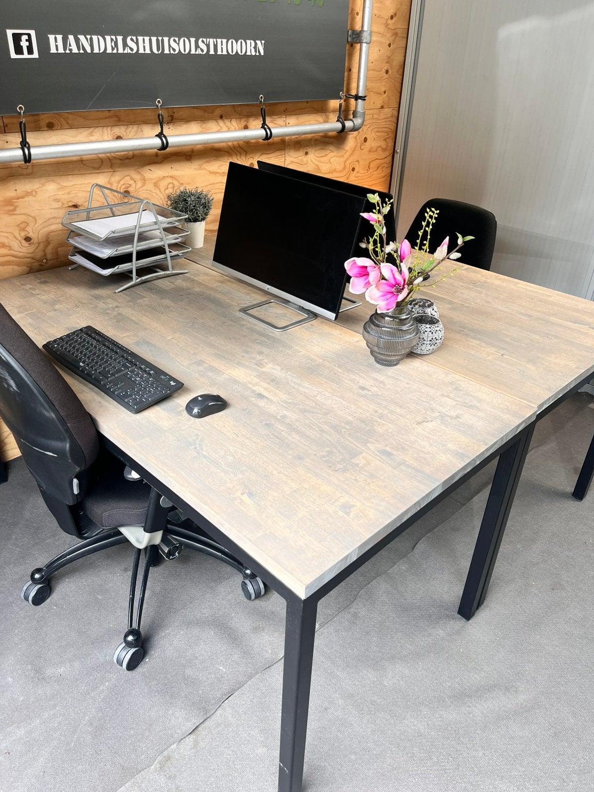 Bureau (8 stuks), Ophalen, Zwart, 160 cm, Hout