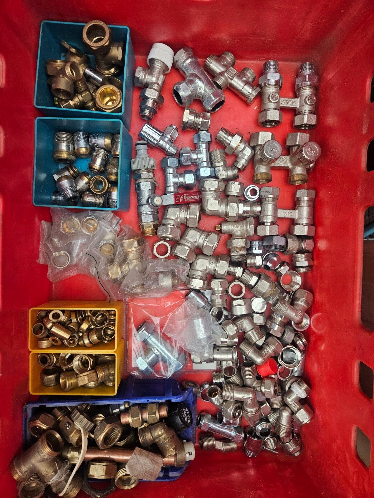 Grote partij  knelkoppelingen / cv-fittingen messing chroom, Ophalen, Nieuw, Minder dan 50 mm