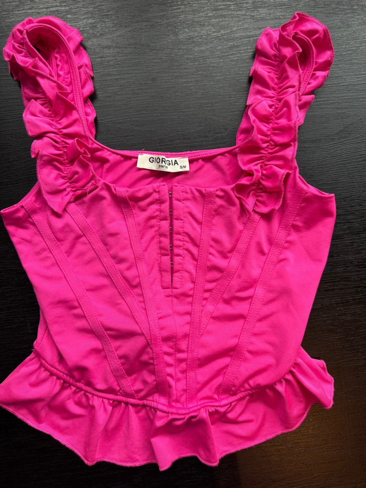 Fuschia roze top met ruches - Maat S/M, Maat 38/40 (M), Ophalen of Verzenden, Zo goed als nieuw, Roze