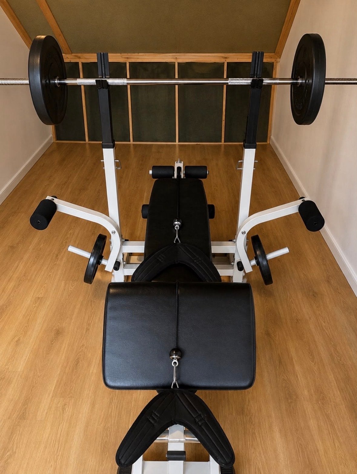 Fitnessbank met halterstang en gewichten, Ophalen, Gebruikt, Armen, Fitnessbank