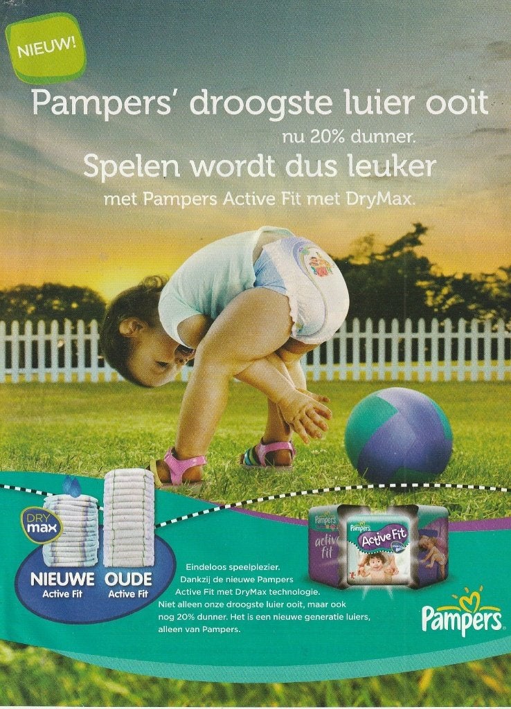 retro reclame 2010 Pampers baby luiers ook voor peuters, Verzenden, Overige typen